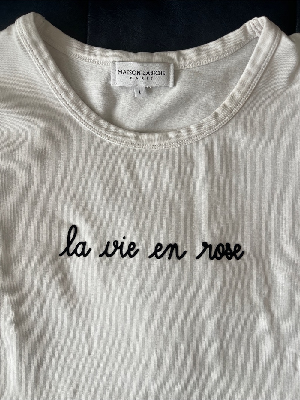 'La Vie En Rose' by Maison LABICHE White Embroidered Crewneck Tee